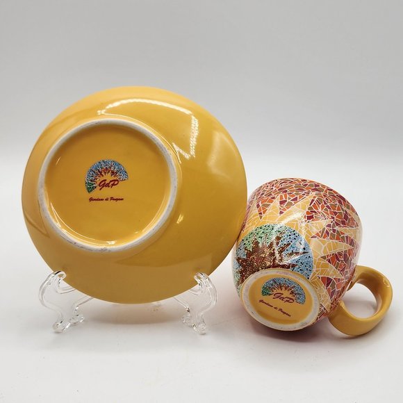 GdP Giordano di Ponzano Italy Modern Cup Saucer Bright Geometric Mosaic Sunburst - Picture 8 of 13